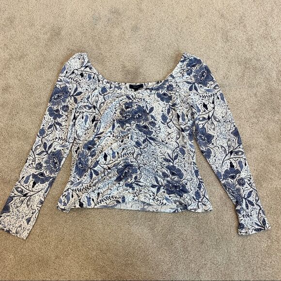 ECLAIR White blue long sleeve floral vine print blouse Sz L NWT - Picture 5 of 10